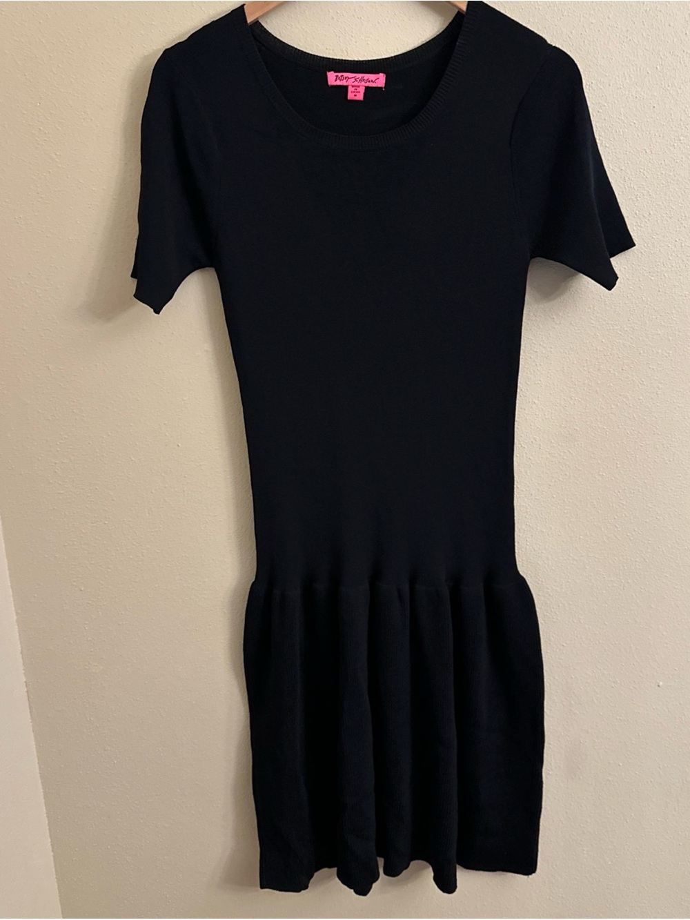 Betsey Johnson black knit drop waisted dress medium cocktail party event church